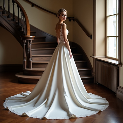 AI-generated photo: Photorealistic wedding photography of a grand staircase scene in a heritage venue where the subject ...