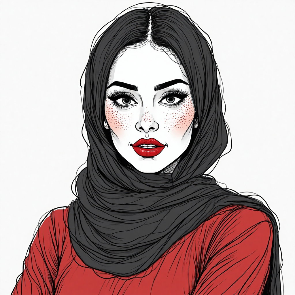 AI-generated photo: Line art illustration. Design an avatar of a woman exuding confidence, her stance both bold and capt...