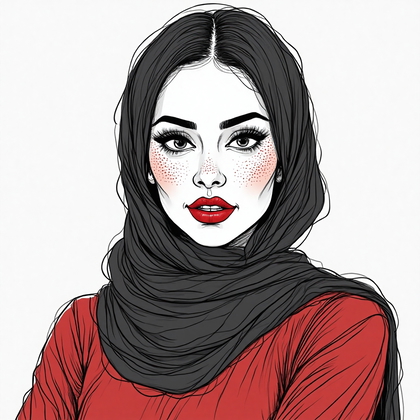 AI-generated photo: Line art illustration. Design an avatar of a woman exuding confidence, her stance both bold and capt...