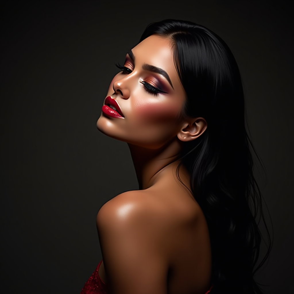 AI-generated photo: Photorealistic editorial beauty portrait, tight crop from shoulders up of a sophisticated subject wi...