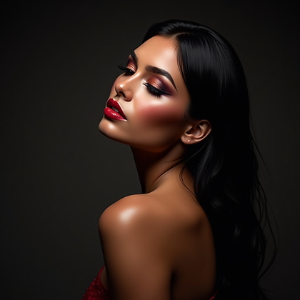 AI-generated photo: Photorealistic editorial beauty portrait, tight crop from shoulders up of a sophisticated subject wi...