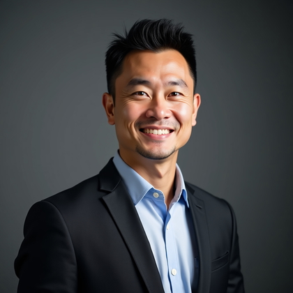 AI-generated photo: Professional headshot, confident neutral expression with direct eye contact, head-and-shoulders crop...