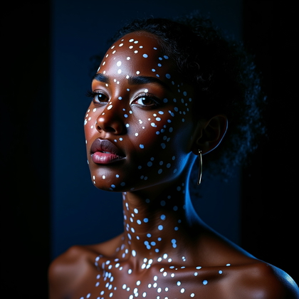 AI-generated photo: Photorealistic studio portrait photo where an optical projector through a circular perforated metal ...