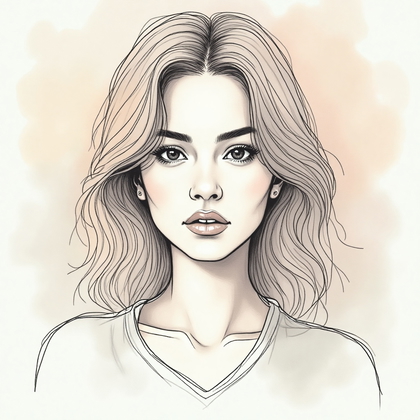 AI-generated photo: Line Art Drawing. Craft a soft focus portrait where the essence of the figure is captured through th...