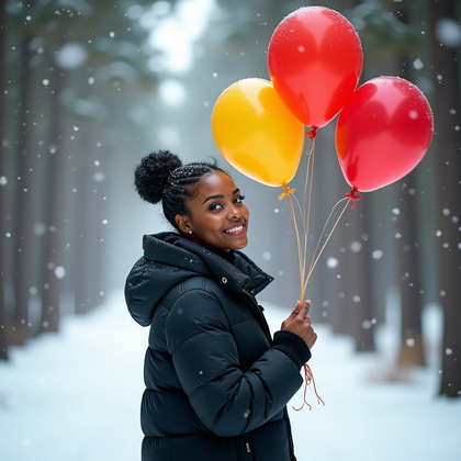 AI-generated photo: Photorealistic dating profile portrait: in a snow-choked pine path during a whiteout, the subject st...