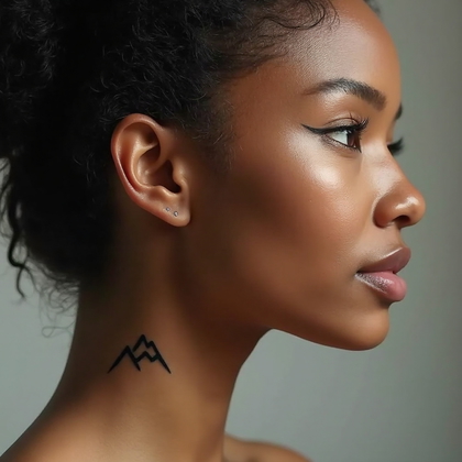 AI-generated photo: Photorealistic photography capturing a minimalist tattoo of an abstract mountain peak silhouette loc...