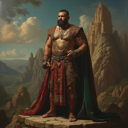 AI-generated photo: Baroque oil painting portraying a UFC fighter in a setting rich with cultural symbolism. The fighter...