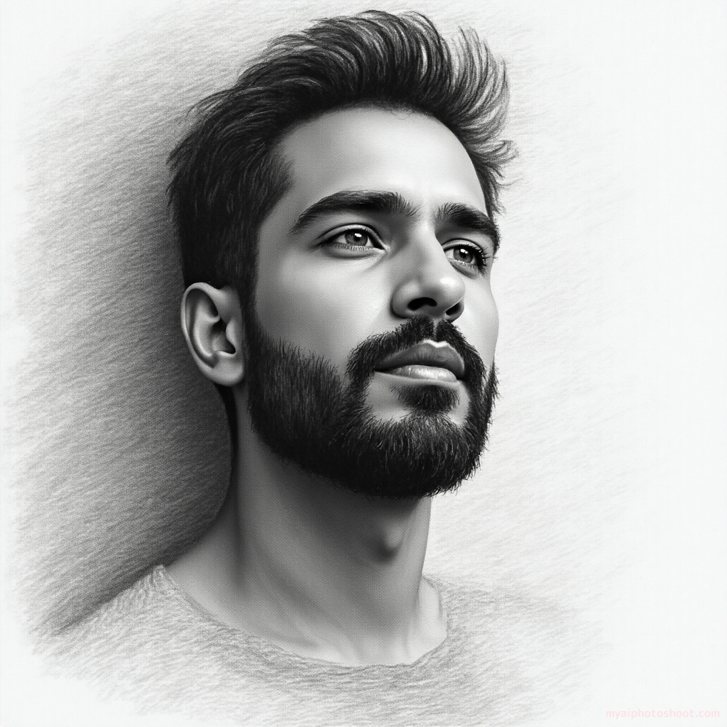 Line Art Drawing. Compose a soft focus portrait featuring a subject whose face is defined by an interplay of gentle, sweeping lines that flow into a subtly textured background. Employ a range of line thickness to create depth and contrast, with nuanced shading achieved through fine hatching and stippling. The soft focus effect is accentuated by the delicate balance of light and shadow across the subject's features, imparting a sense of calm and elegance.
