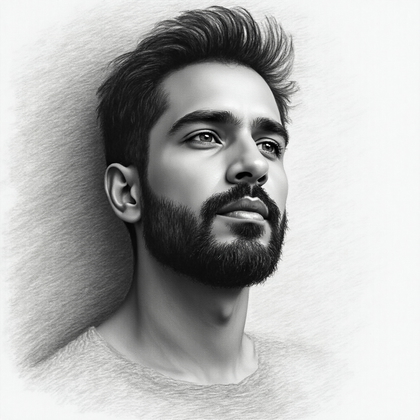 AI-generated photo: Line Art Drawing. Compose a soft focus portrait featuring a subject whose face is defined by an inte...