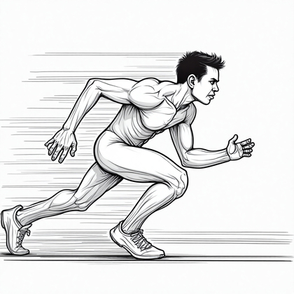 AI-generated photo: **Line Art Illustration.** The illustration presents a figure in a dynamic runner's stance, poised a...