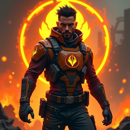 AI-generated photo: Stylized sci‑fi digital character art. A dynamic three-quarter avatar portrait for an assault/raider...