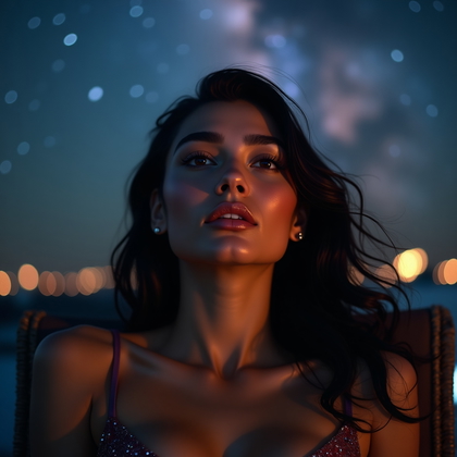 AI-generated photo: Photorealistic astro portrait photograph, a close-up, slightly above-eye-level composition where the...