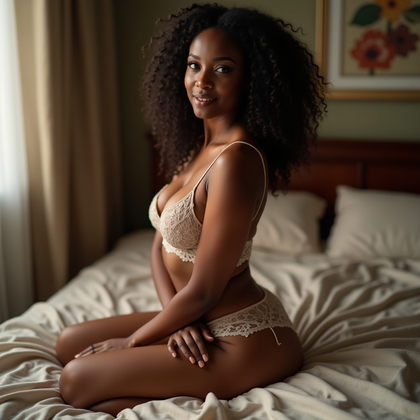 AI-generated photo: Photorealistic boudoir photography, a sensual hands-on-body portrait with both hands tracing the cur...