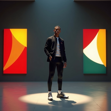 AI-generated photo: Photorealistic fashion sports portrait. Athlete is captured in a dramatic indoor space resembling a ...