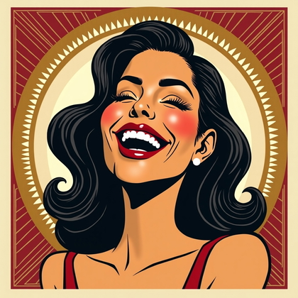 AI-generated photo: Art Deco poster-style caricature illustration. Geometric radial rays, stepped motifs, and a stylized...