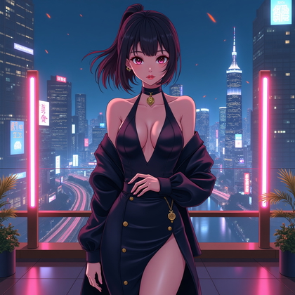 AI-generated photo: Anime illustration. A luxurious anime character portrait designed like a collector’s poster, featuri...