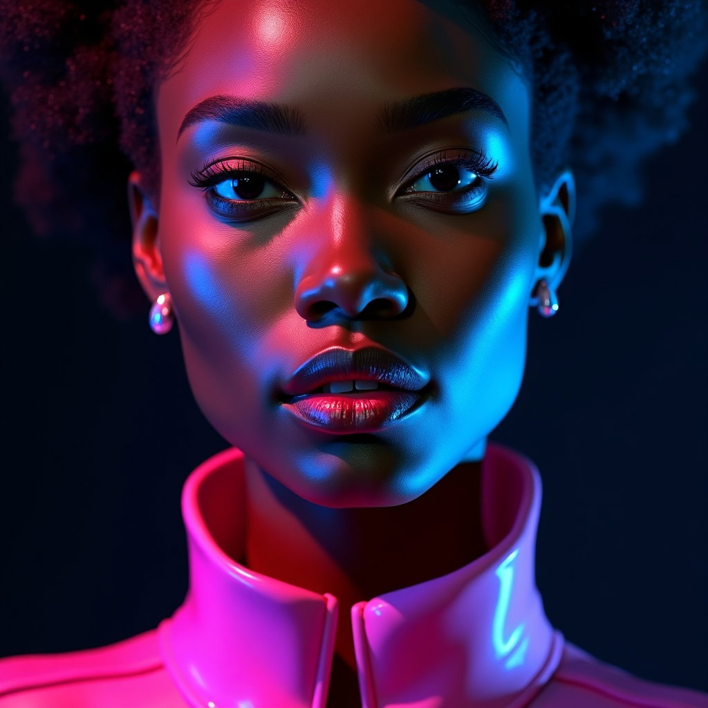 Tight Face Close-Up Pop Star Album Cover Photos example: Photorealistic pop star album cover photo. Extreme tight face close-up with the face centered and fully visible, a calm