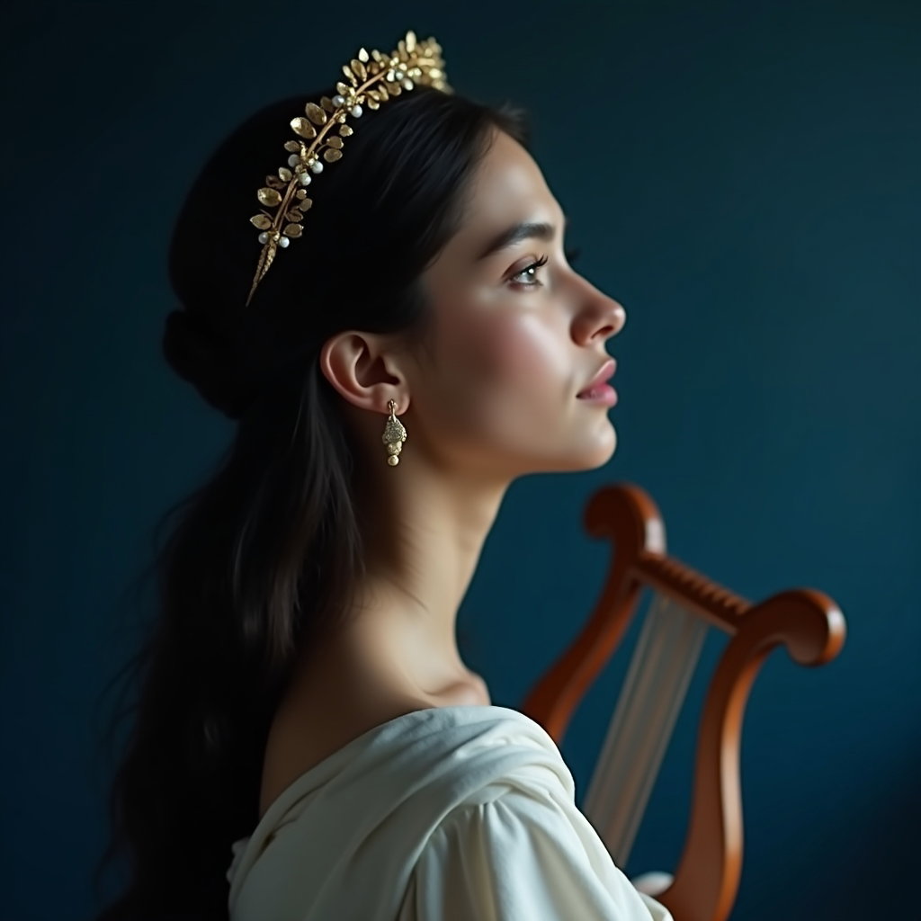 Solo Orpheus Moonlit Poet-Hero Portrait example: Cinematic mythological portrait photography. Profile-avatar crop with a clean head-and-shoulders composition, the lyre’s