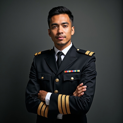 AI-generated photo: Photorealistic studio portrait photography. A contemporary formal service portrait in dress uniform,...