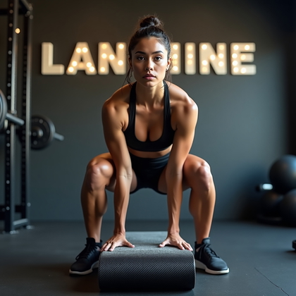 AI-generated photo: Photorealistic fitness photography. In a chic content corner of a modern gym with a matte slate feat...