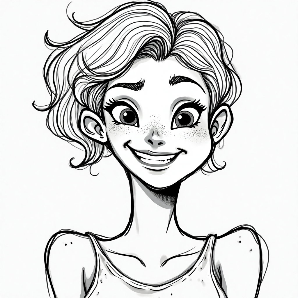 AI-generated photo: **Line Art illustration**: Illustrate an avatar with an expression of mischievous delight. Bold, swe...