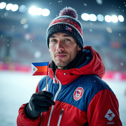 AI-generated photo: Photorealistic lifestyle sports photography. Close-up winter portrait of a person outdoors at a snow...