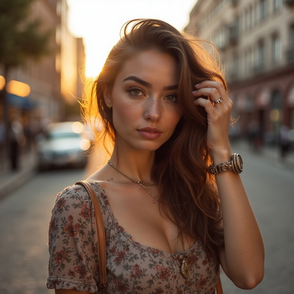 AI generated photo: An outdoor setting during the golden hour, with a ...