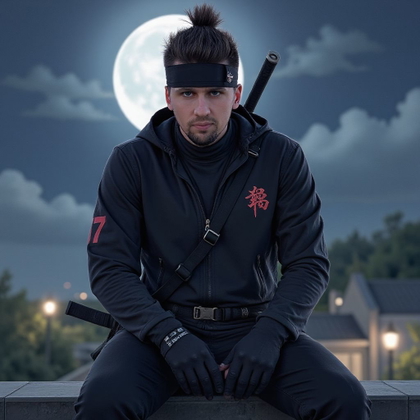 AI-generated photo: Create a captivating portrait of me as a fierce ninja, clad…