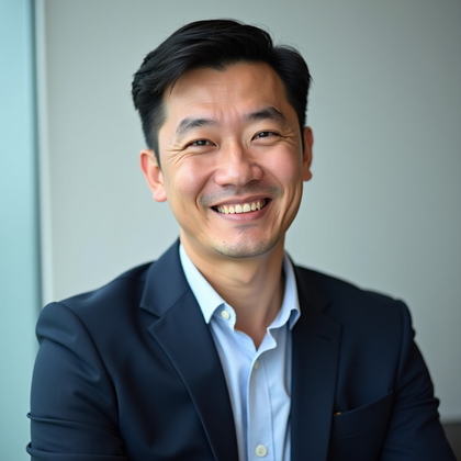 AI-generated photo: Professional headshot: neutral studio with an evenly backlit frosted acrylic panel creating a soft, ...