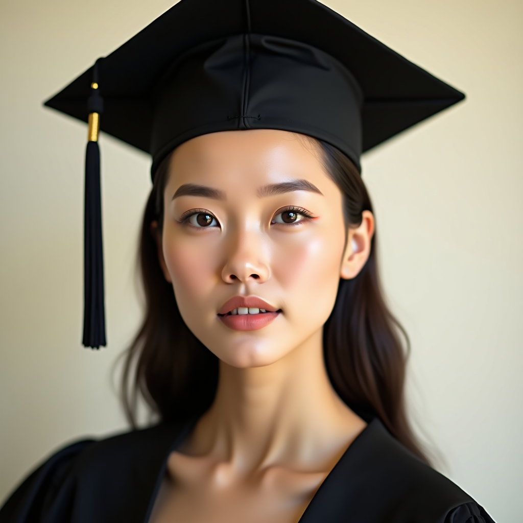 AI-generated photo: Professional beauty portrait photography, ultra-close graduation portrait with a crisply tailored gr...