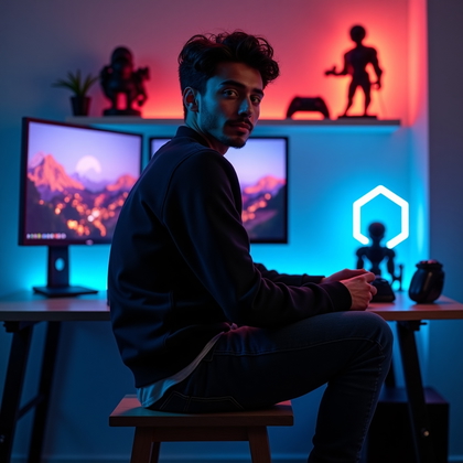 AI-generated photo: Photorealistic fashion portrait photography style, waist-up portrait shot from a slight side angle a...