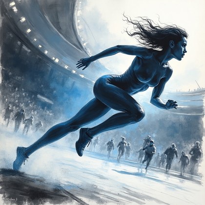 AI-generated photo: Futurist charcoal sketch. Illustrate the dynamic energy of a futuristic sports arena filled with spe...