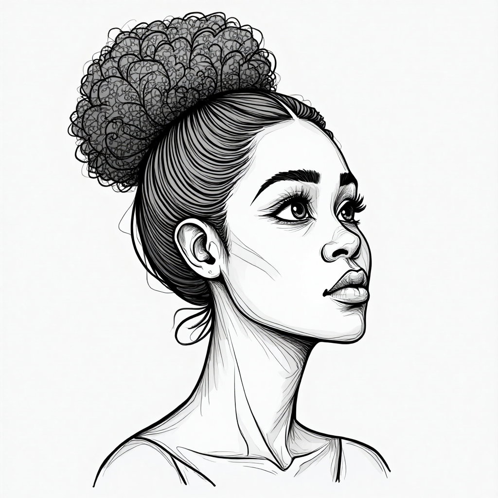 AI-generated photo: **Line Art illustration**: Create an avatar with a contemplative expression, characterized by furrow...