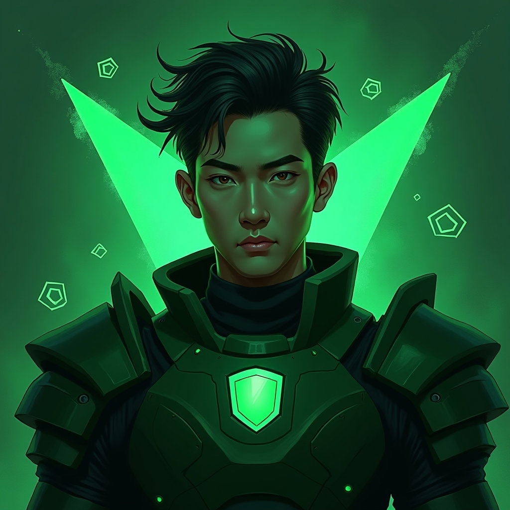 AI-generated photo: Stylized digital concept art. A three-quarter view avatar portrait themed around a tank/guardian rol...