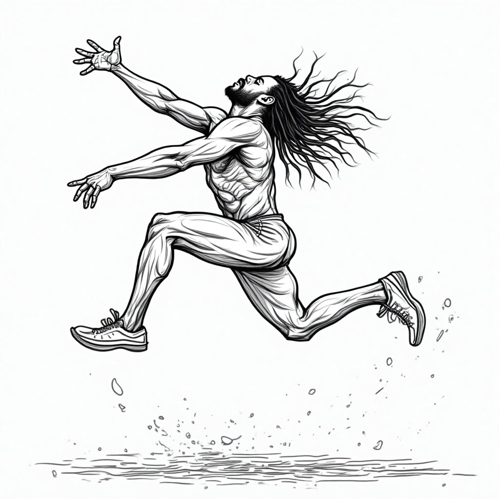 AI-generated photo: **Line Art Illustration.** Capturing the essence of dynamic movement, this concept portrays a person...