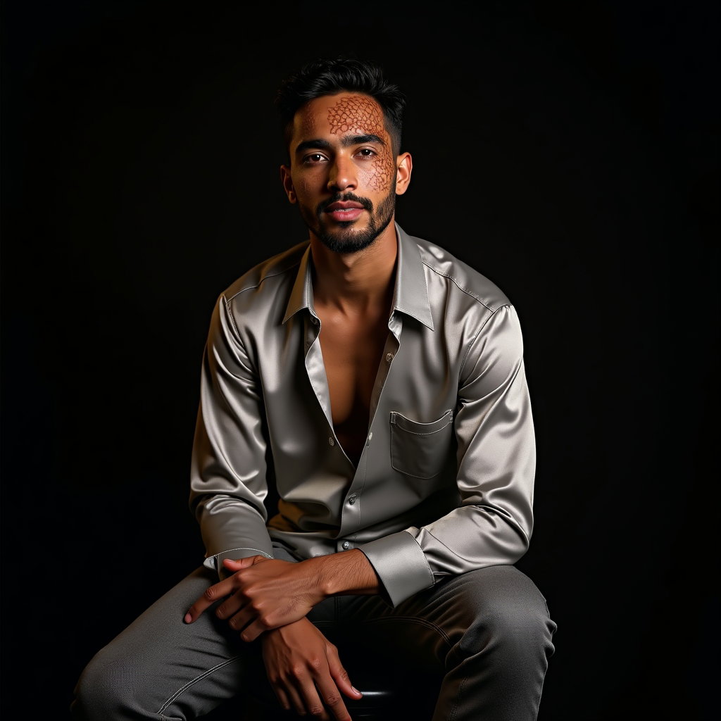 AI-generated photo: Photorealistic studio fashion portrait photo using a Moroccan lattice gobo to cast intricate geometr...