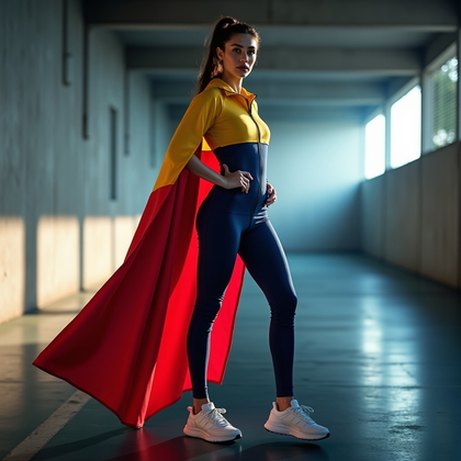 AI-generated photo: Photorealistic fashion sports portrait. Athlete is posed three-quarters to the camera in a modern st...