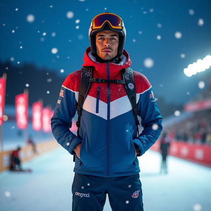 AI-generated photo: Photorealistic environmental portrait photograph taken at the edge of an Olympic-style competition a...