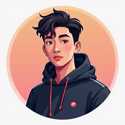 AI-generated photo: Stylized digital illustration. Minimalist bust-up gaming avatar portrait on a smooth, gradient backg...