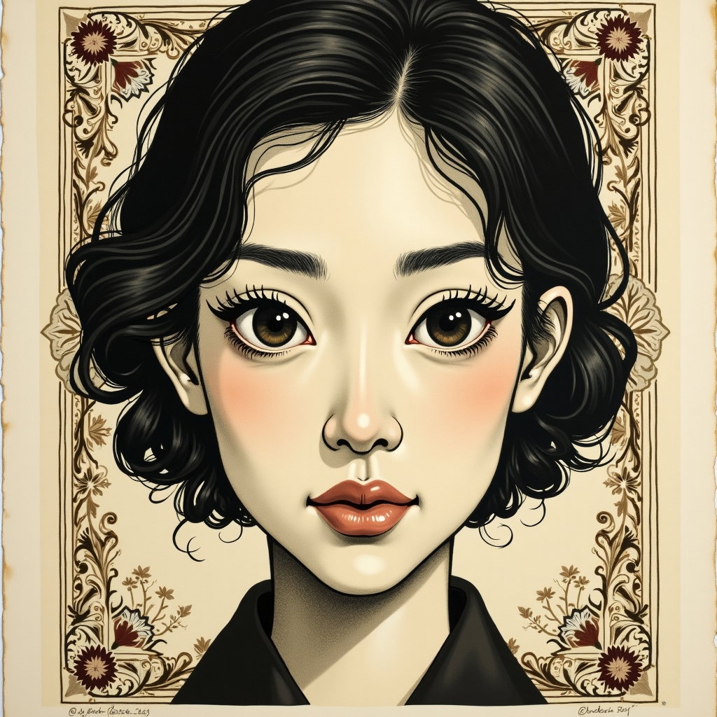 AI-generated photo: Hand-pulled stone lithograph caricature print with grainy tusche washes and bold grease-pencil conto...