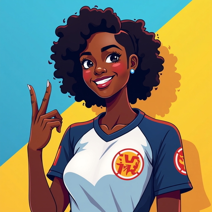 AI-generated photo: Stylized digital illustration portrait. A mid-torso character stands in front of a flat, high-contra...