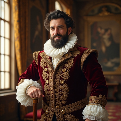 AI-generated photo: Historical character photo of a gallant Renaissance noble, exuding elegance and opulence through a r...