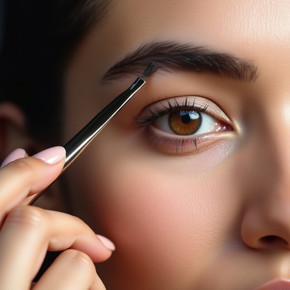 AI-generated photo: Photorealistic beauty photography. A hyper-detailed close-up of the eye and brow region shot in a st...