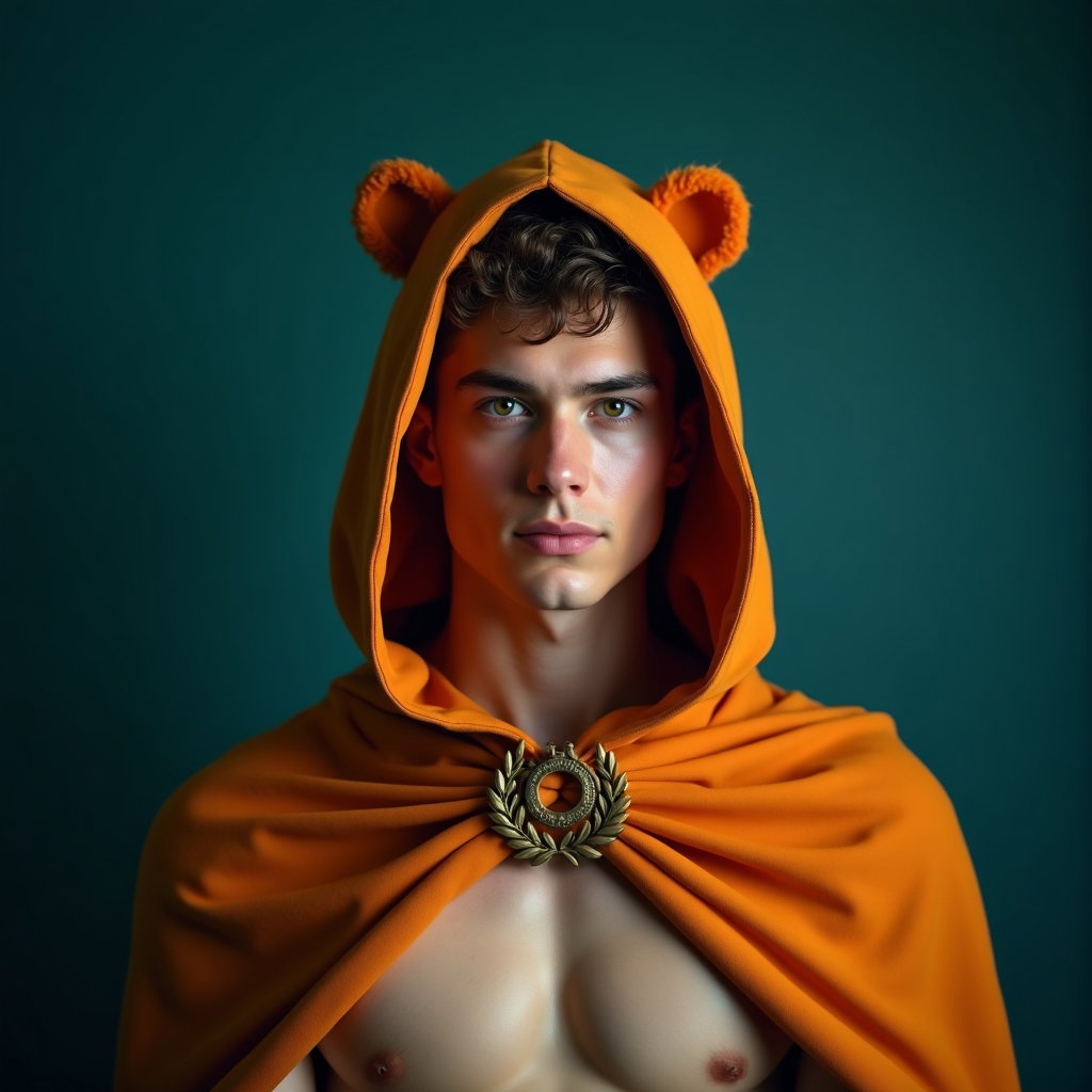 Solo Hercules Lion-Cloak Power Portrait example: Cinematic mythological avatar portrait photography. A centered square-crop image frames the face and upper shoulders cle