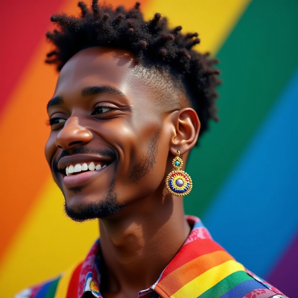 Heritage-Inspired Pride Portraits That Blend Culture and Identity example: Photorealistic profile/avatar portrait photography. A tight social-profile crop with the subject turned slightly toward