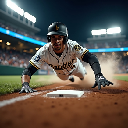 AI-generated photo: Photorealistic professional sports action photo of a solo headfirst slide into second during a cold-...
