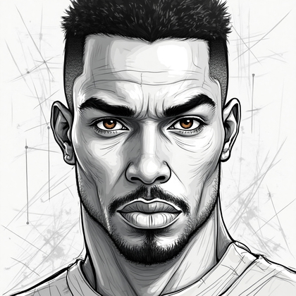 AI-generated photo: **Line art illustration.** Illustrate a poignant close-up of a 25-year-old Black man with a muscular...