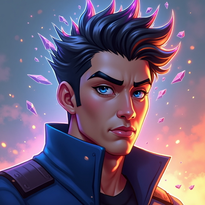 AI-generated photo: Stylized digital painting. A heroic MOBA-style avatar close-up with a strong, centered composition w...