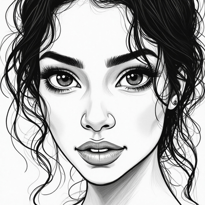 AI-generated photo: Line art illustration. Create a captivating close-up of a 31-year-old Indian woman with natural blac...