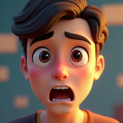 AI-generated photo: Stylized 3D game-rendered portrait, close-up of a gaming avatar with a wide-eyed, shocked “plot twis...